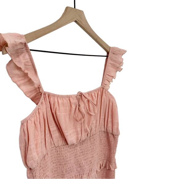 Tularosa Janine Pink Dress Smocked Ruffle Mini XL Coquette Romantic - Picture 7 of 8